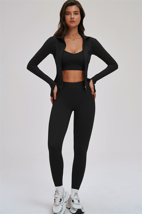 The Kinetic Zip Jacket Cross Back Sports Bra Leggings 3-Piece Set