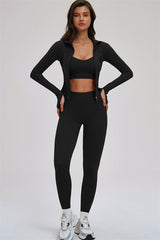 The Kinetic Zip Jacket Cross Back Sports Bra Leggings 3-Piece Set