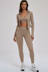 The Kinetic Zip Jacket Cross Back Sports Bra Leggings 3-Piece Set