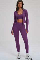 The Kinetic Zip Jacket Cross Back Sports Bra Leggings 3-Piece Set