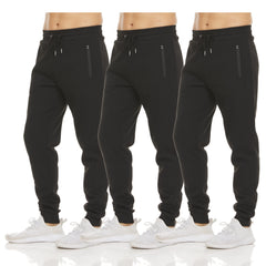 PURE CHAMP Mens Sweatpants 3 Pack Fleece Active Athletic Workout Jogger Sweatpants for Men with Zipper Pocket Size S-3XL
