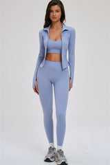 The Kinetic Zip Jacket Cross Back Sports Bra Leggings 3-Piece Set