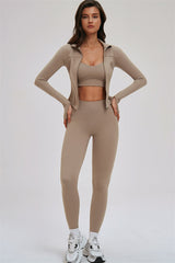 The Kinetic Zip Jacket Cross Back Sports Bra Leggings 3-Piece Set