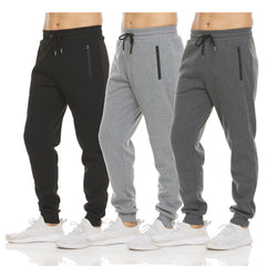 PURE CHAMP Mens Sweatpants 3 Pack Fleece Active Athletic Workout Jogger Sweatpants for Men with Zipper Pocket Size S-3XL