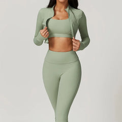 Women's 3-Piece Activewear Set – Sports Bra, Leggings & Long-Sleeve Top