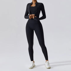 Women's 3-Piece Activewear Set – Sports Bra, Leggings & Long-Sleeve Top
