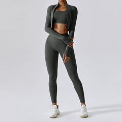Women's 3-Piece Activewear Set – Sports Bra, Leggings & Long-Sleeve Top