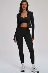 The Kinetic Zip Jacket Cross Back Sports Bra Leggings 3-Piece Set
