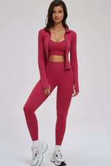 The Kinetic Zip Jacket Cross Back Sports Bra Leggings 3-Piece Set