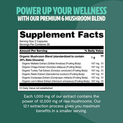 Organic Mushroom Complex Supplement Capsules